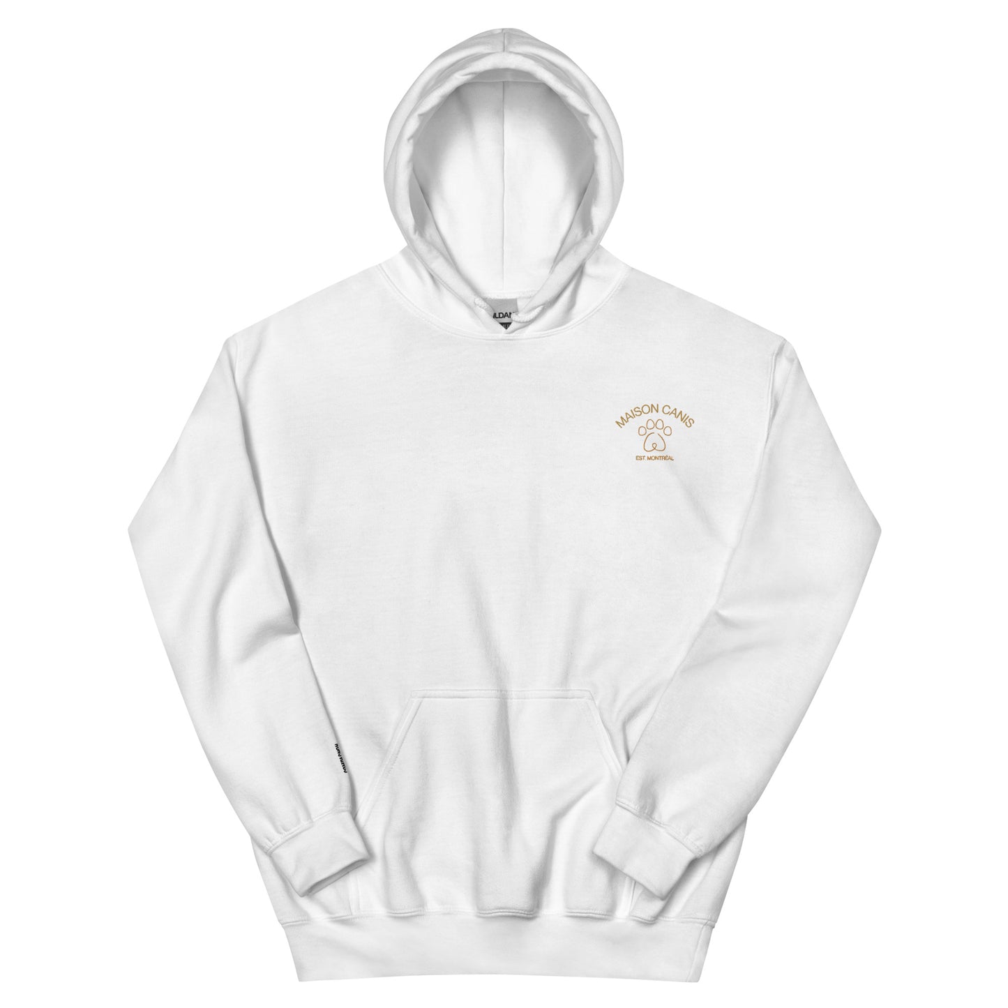 Sweat à capuche blanc Maison Canis avec broderie “Compagnon” terracotta.