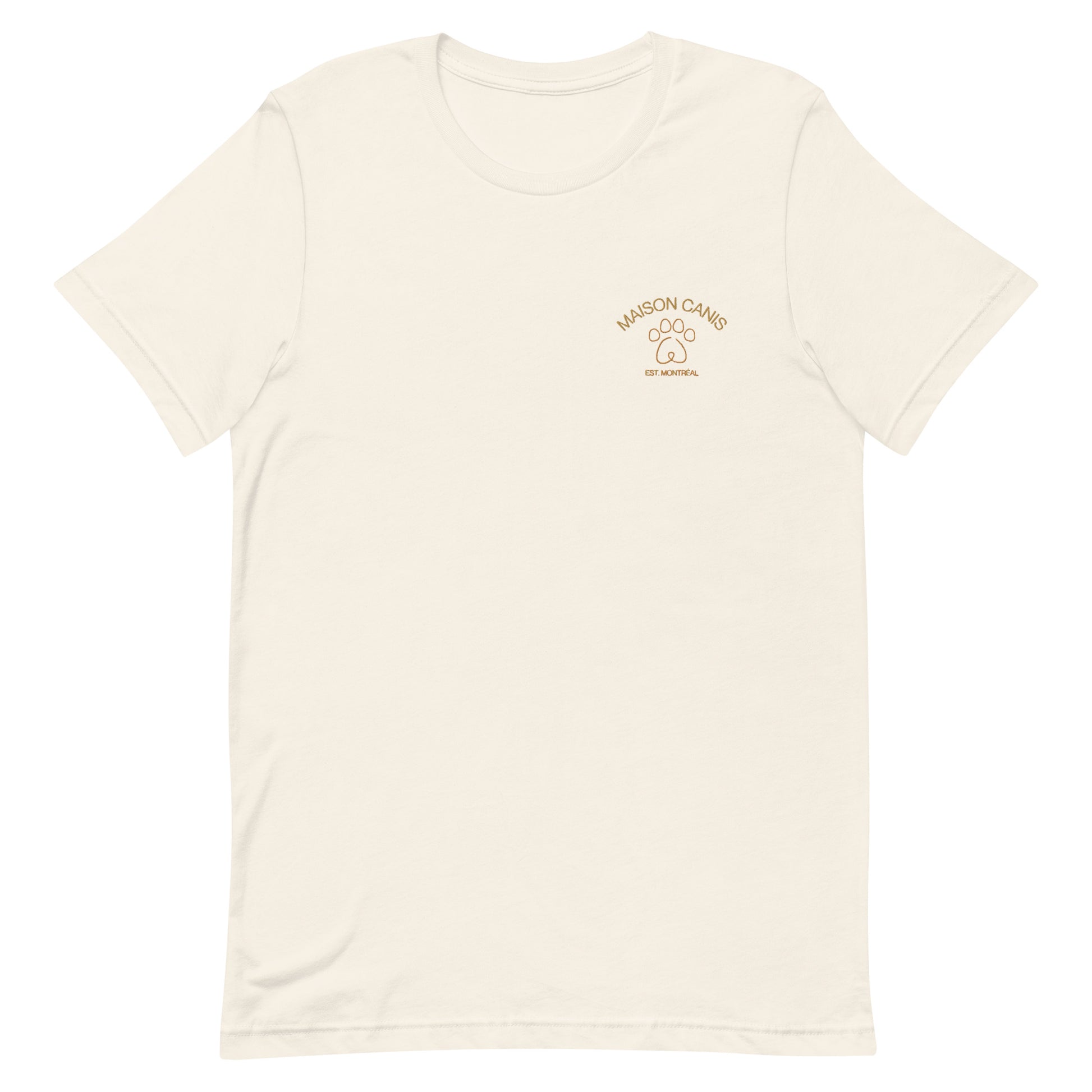 T-shirt Maison Canis clair avec broderie terracotta, coupe unisexe et minimaliste.