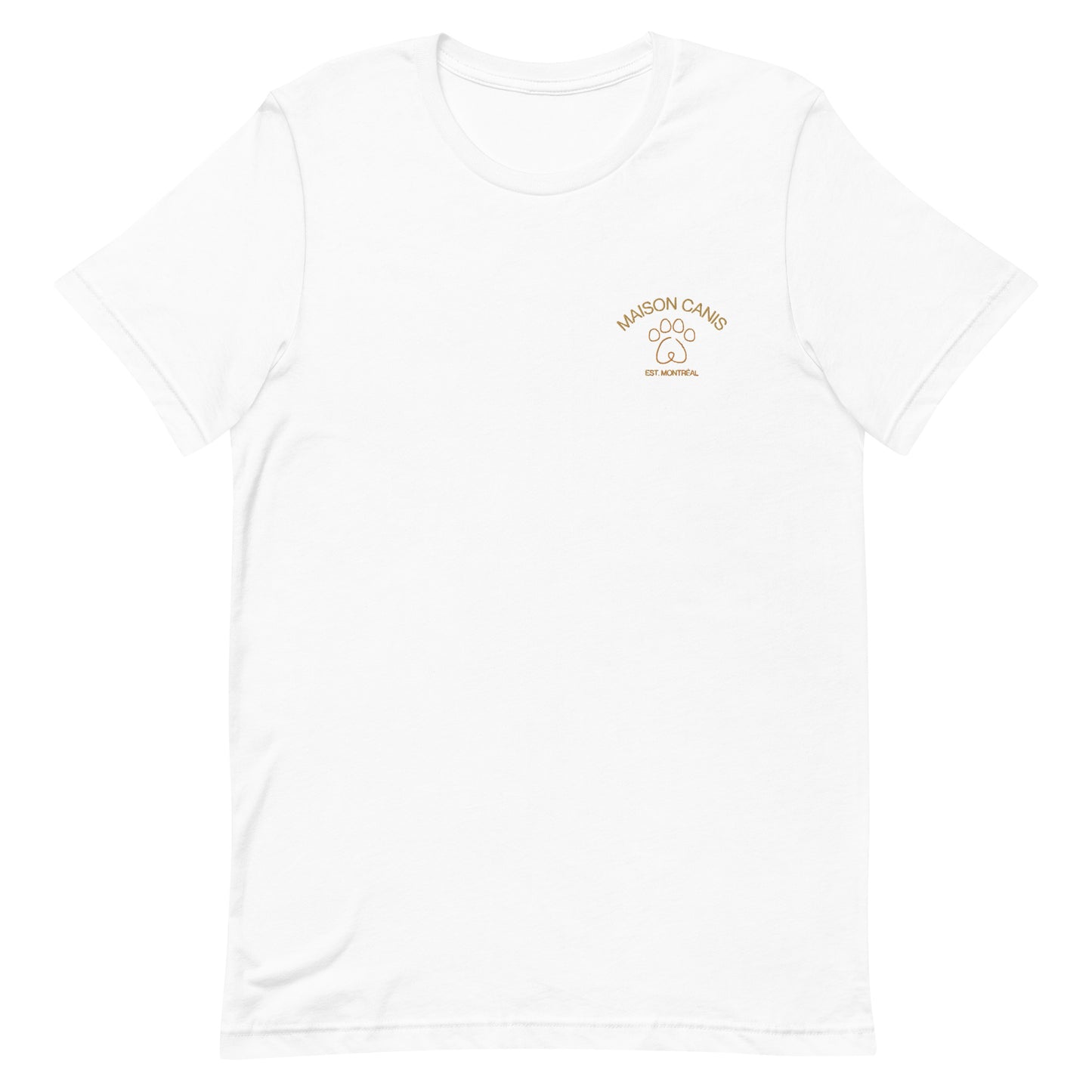 T-shirt Maison Canis clair avec broderie terracotta, coupe unisexe et minimaliste.