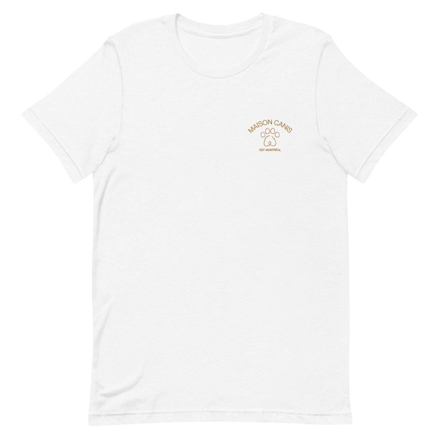 T-shirt Maison Canis clair avec broderie terracotta, coupe unisexe et minimaliste.