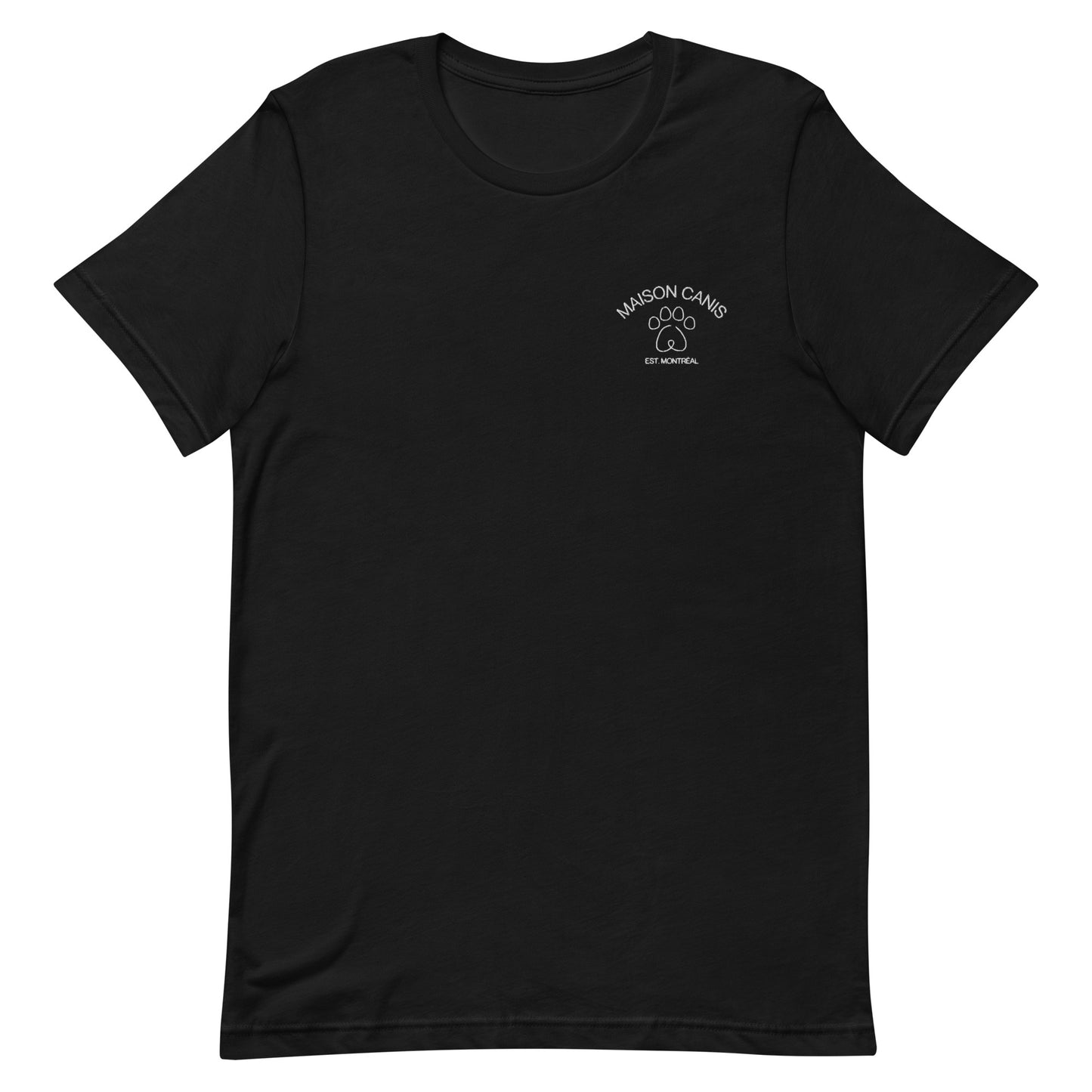 T-shirt noir Maison Canis avec logo blanc brodé, style streetwear minimaliste.
