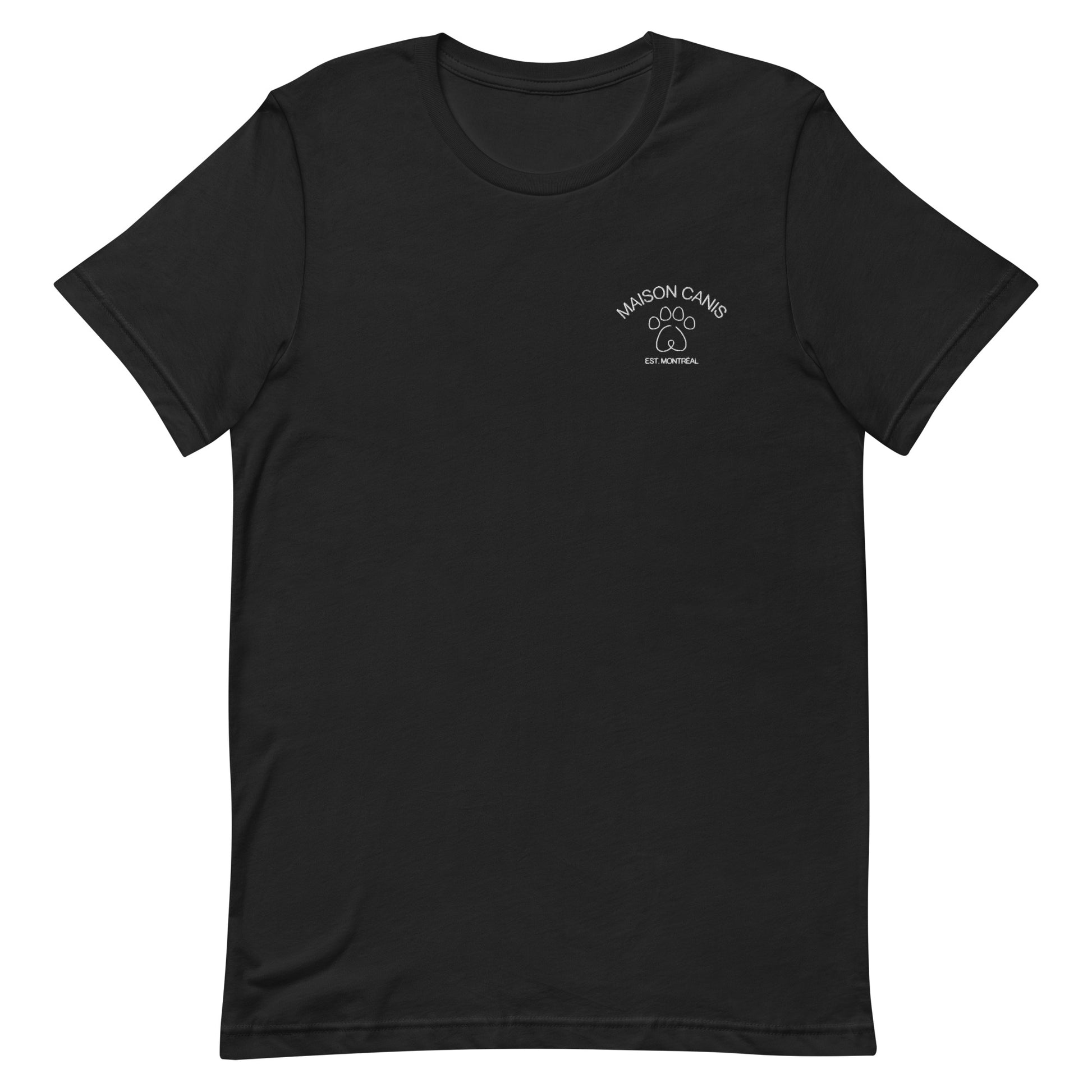 T-shirt noir Maison Canis avec logo blanc brodé, style streetwear minimaliste.