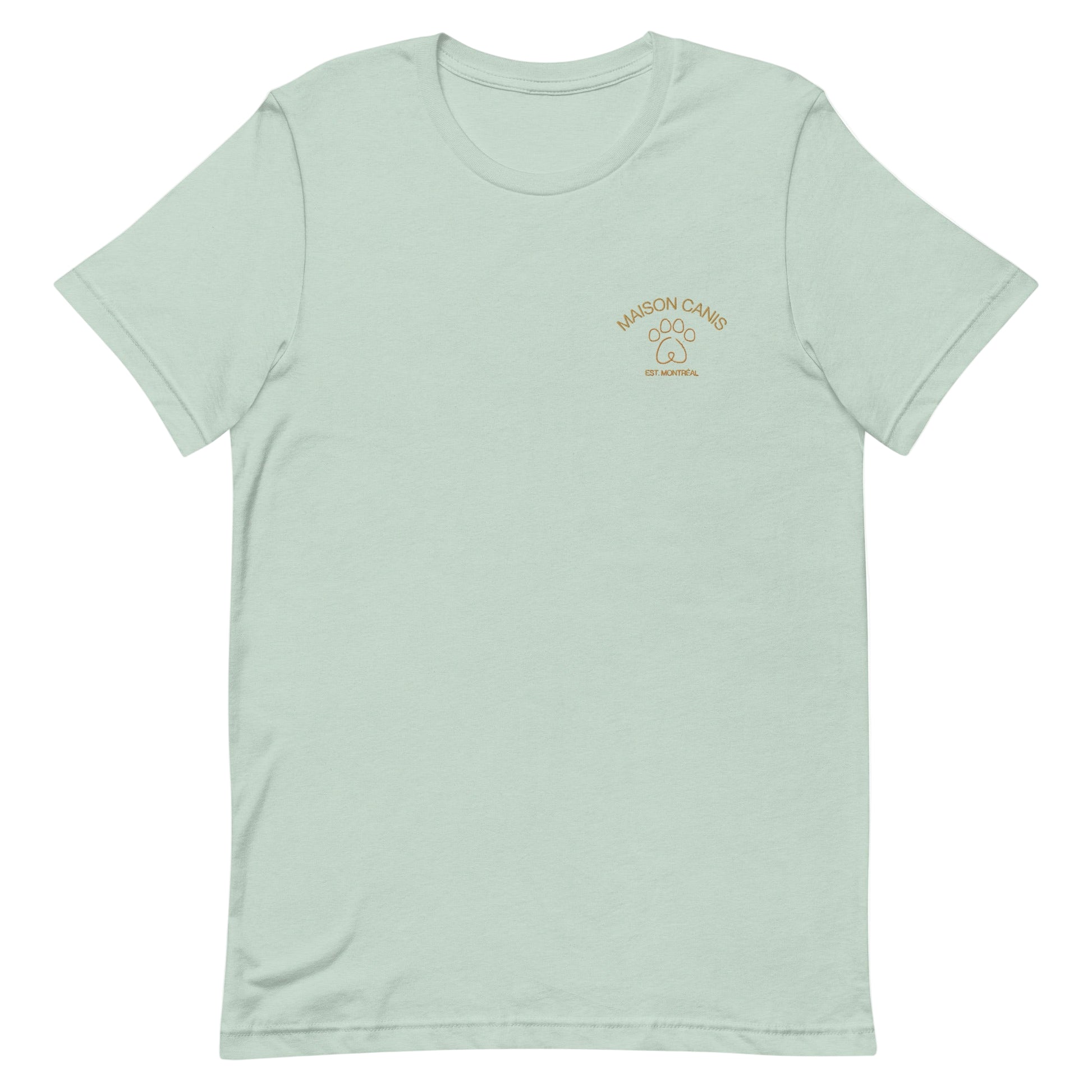 T-shirt Maison Canis clair avec broderie terracotta, coupe unisexe et minimaliste.